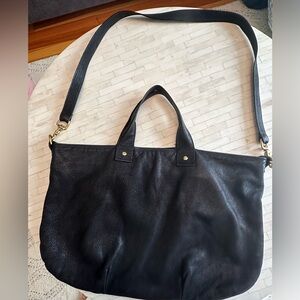 Clare V Vivier black nubuck leather messenger bag.